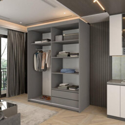 Sliding Wardrobes 4 u LTD Modern Mexico Sliding Wardrobe With Led Light & Trim Design Grey 150Cm - thumbnail 3