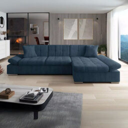Malwi Right Hand Corner Sofa Bed With Storage Modern Blue Corduroy Design With Pullout  Guest Bed - thumbnail 2