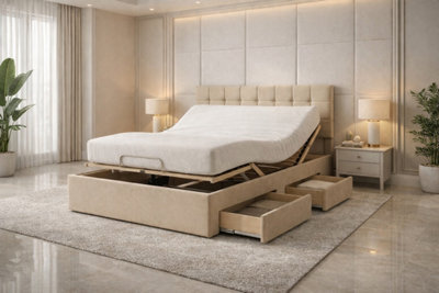 Comfort Curve Electric Adjustable Storage Bed Set, Beige
