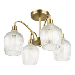 Happy Homewares Classy Antique Brass Ceiling Light With Clear Ribbed Glass Shades - thumbnail 5