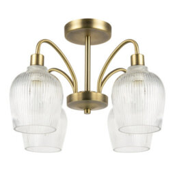 Happy Homewares Classy Antique Brass Ceiling Light With Clear Ribbed Glass Shades - thumbnail 1