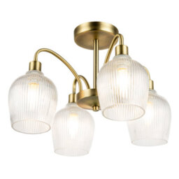 Happy Homewares Classy Antique Brass Ceiling Light With Clear Ribbed Glass Shades - thumbnail 4