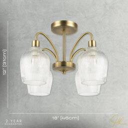 Happy Homewares Classy Antique Brass Ceiling Light With Clear Ribbed Glass Shades - thumbnail 7