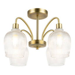 Happy Homewares Classy Antique Brass Ceiling Light With Clear Ribbed Glass Shades - thumbnail 2