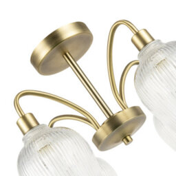 Happy Homewares Classy Antique Brass Ceiling Light With Clear Ribbed Glass Shades - thumbnail 3