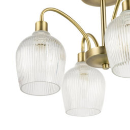 Happy Homewares Classy Antique Brass Ceiling Light With Clear Ribbed Glass Shades - thumbnail 8