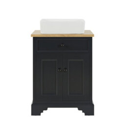 Homestylestore 645mm Black Grey And Oak Bathroom Vanity Unit With Square Countertop Basin And Black Square Handles - thumbnail 2