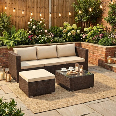 Lassic Vida Designs 4 Seater Rattan Garden Bistro Set With Modular Sofa And Table, Brown - image 1