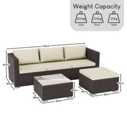 Lassic Vida Designs 4 Seater Rattan Garden Bistro Set With Modular Sofa And Table, Brown - thumbnail 3