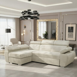 Boston Mini Premium Left Hand Corner Sofa Bed Beige Corduroy Upholstery With Storage And Bonell Spring Support