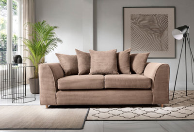 Abakus Direct Jumbo Brown Cord 3 Seater Sofa For Living Room With Thick Luxury Deep Filled Cushioning - image 1