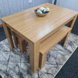 Kosy Koala Dining Table With 2 Bench, Dining Table Room Set, Wooden Oak Effect 140X80X75Cm Table, 2 Oak Benches Furniture - thumbnail 8