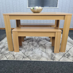 Kosy Koala Dining Table With 2 Bench, Dining Table Room Set, Wooden Oak Effect 140X80X75Cm Table, 2 Oak Benches Furniture - thumbnail 9