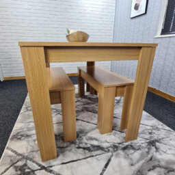 Kosy Koala Dining Table With 2 Bench, Dining Table Room Set, Wooden Oak Effect 140X80X75Cm Table, 2 Oak Benches Furniture - thumbnail 6