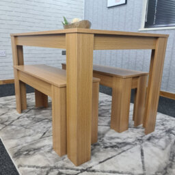 Kosy Koala Dining Table With 2 Bench, Dining Table Room Set, Wooden Oak Effect 140X80X75Cm Table, 2 Oak Benches Furniture - thumbnail 7