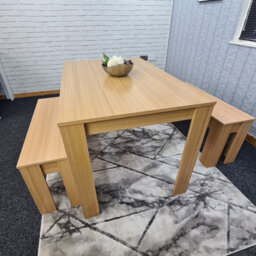 Kosy Koala Dining Table With 2 Bench, Dining Table Room Set, Wooden Oak Effect 140X80X75Cm Table, 2 Oak Benches Furniture - thumbnail 5