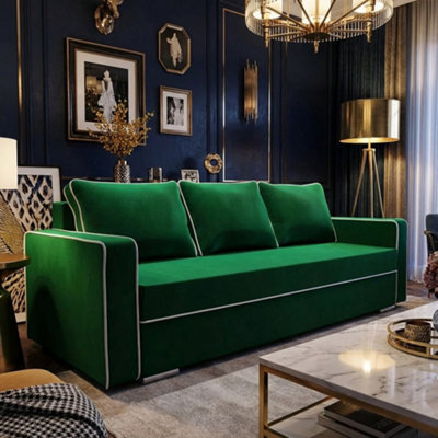 Beno Sofa Bed With Storage Compartment Laminated Board Chipboard Bonell Springs Wooden Legs 230X92X91Cm Green - image 1