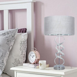 Pagazzi Lighting Pagazzi Gabriella Diamonte Twist Table Lamp 1 Light With Grey Shade - thumbnail 1