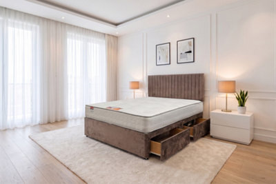 "Knight Sleep Emily Mocca Plush 2Ft6 Bed Set With Mattress, 2 Drawers Same Side & 24""headboard - Small Single" - image 1