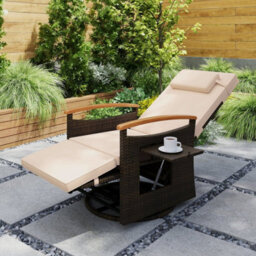 360 Degree Swivel Garden Recliner Chair Patio Rattan Reclining Armchair - thumbnail 3