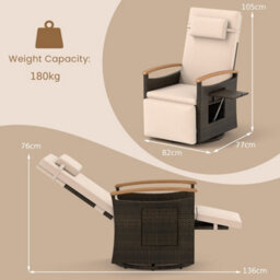 360 Degree Swivel Garden Recliner Chair Patio Rattan Reclining Armchair - thumbnail 2
