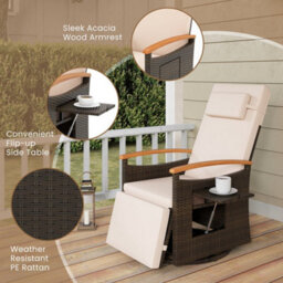 360 Degree Swivel Garden Recliner Chair Patio Rattan Reclining Armchair - thumbnail 5