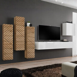 Switch Lamel Iii Modern Living Room Wall Unit With Cabinets Shelves And Tv Space Wotan Left White Right Side - thumbnail 2