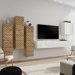 Switch Lamel Iii Modern Living Room Wall Unit With Cabinets Shelves And Tv Space Wotan Left White Right Side - thumbnail 1
