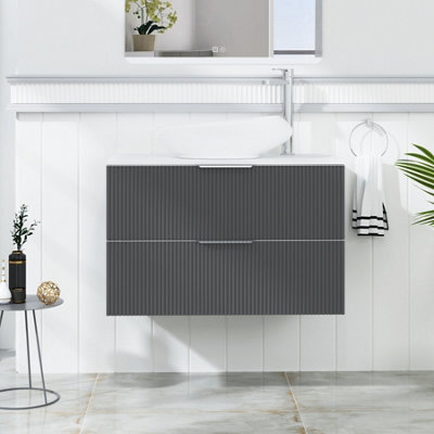 Royal Bathrooms Evora 800mm Graphite Grey Fluted Wall Hung Countertop Vanity Unit 2 Drawer With Nova Basin - image 1