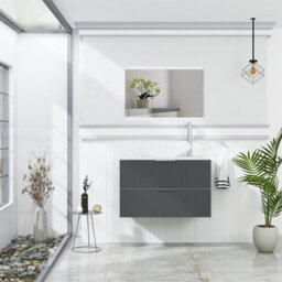 Royal Bathrooms Evora 800mm Graphite Grey Fluted Wall Hung Countertop Vanity Unit 2 Drawer With Nova Basin - thumbnail 2