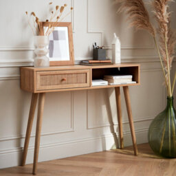 Sweeek - 100Cm Wood And Cane Decor Console Table Boheme Natural 100X29X81 Cm