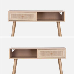 Sweeek - 100Cm Wood And Cane Decor Console Table Boheme Natural 100X29X81 Cm - thumbnail 2