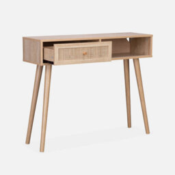 Sweeek - 100Cm Wood And Cane Decor Console Table Boheme Natural 100X29X81 Cm - thumbnail 3