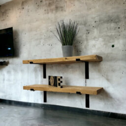 MKGT Set Of 2 Rustic Shelves, Wooden Shelving With Brackets For Wall (Rustic Pine, 110Cm (1.1M) - thumbnail 9