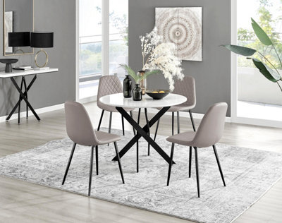 Furniturebox Uk Novara White Gloss Black Leg Round Dining Table & 4 Cappuccino Corona Black Leg Chairs - image 1