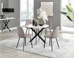 Furniturebox Uk Novara White Gloss Black Leg Round Dining Table & 4 Cappuccino Corona Black Leg Chairs - thumbnail 1