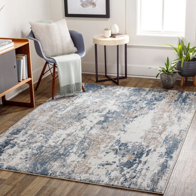 Livabliss Allegro-Abstract Blue Bleige Grey Modern Marble Living Dining Bedroom Rug 200 X 275 Cm Easy Care, Non Shedding - image 1