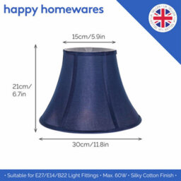 Happy Homewares Traditional Empire Shaped 12 Inch Lamp Shade In Rich Silky Navy Cotton Fabric - thumbnail 6