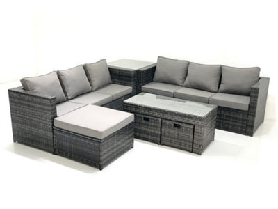 Fimous Garden Outdoor Rattan Furniture Set With Sofa Coffee Table 3 Footstools Side Table Dark Grey Mixed - image 1