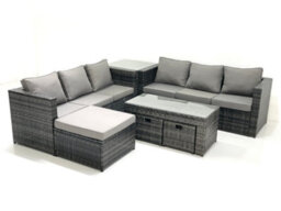 Fimous Garden Outdoor Rattan Furniture Set With Sofa Coffee Table 3 Footstools Side Table Dark Grey Mixed - thumbnail 1
