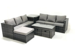 Fimous Garden Outdoor Rattan Furniture Set With Sofa Coffee Table 3 Footstools Side Table Dark Grey Mixed - thumbnail 2