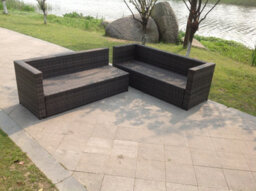 Fimous Dark Grey Pe Rattan Corner Sofa Set Outdoor Garden Furniture Coffee Table Chair Square Tea Coffee Table - thumbnail 2