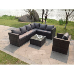 Fimous Dark Grey Pe Rattan Corner Sofa Set Outdoor Garden Furniture Coffee Table Chair Square Tea Coffee Table - thumbnail 1