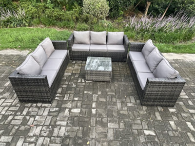 Fimous 9 Seater Rattan Garden Furniture Set Patio Outdoor Lounge Sofa Set With Square Coffee Table - image 1