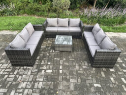 Fimous 9 Seater Rattan Garden Furniture Set Patio Outdoor Lounge Sofa Set With Square Coffee Table - thumbnail 2