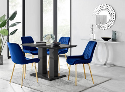 Furniturebox Imperia 4 Modern Black High Gloss Dining Table And 4 Navy Pesaro Gold Leg Chairs - image 1