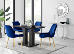 Furniturebox Imperia 4 Modern Black High Gloss Dining Table And 4 Navy Pesaro Gold Leg Chairs