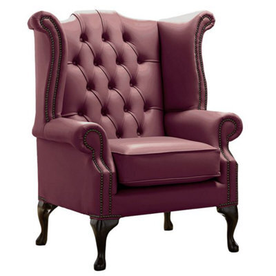 Chesterfield High Back Wing Chair Shelly Philly Leather Bespoke In Queen Anne Style - image 1