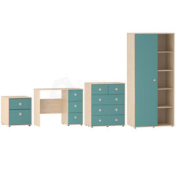Lassic Junior Vida Neptune Blue & Oak 3 Piece Bedroom Furniture Set - Desk, Drawer Chest, Wardrobe - thumbnail 9