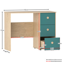 Lassic Junior Vida Neptune Blue & Oak 3 Piece Bedroom Furniture Set - Desk, Drawer Chest, Wardrobe - thumbnail 3